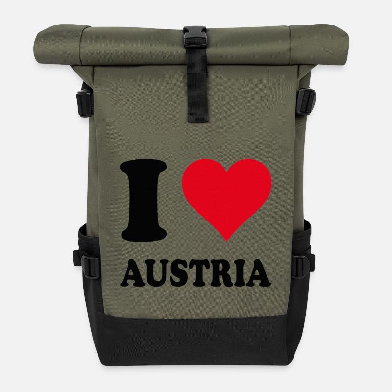 Ich liebe Österreich - Rolltop Rucksack - Olive/Schwarz