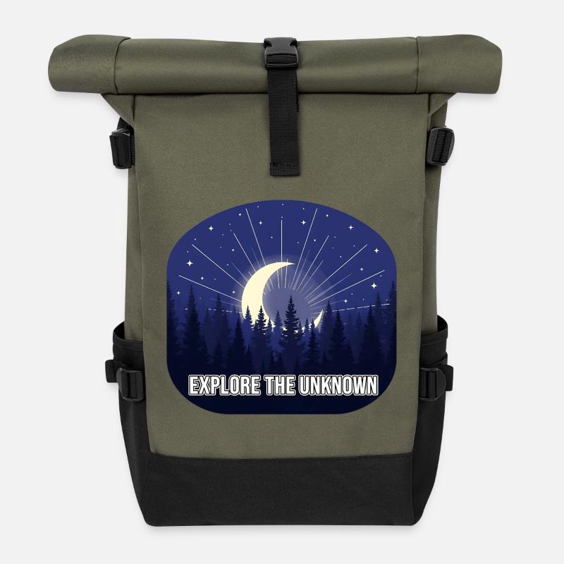 Explore the Unknown Moon Forest - Roll Top Backpack - olive/black