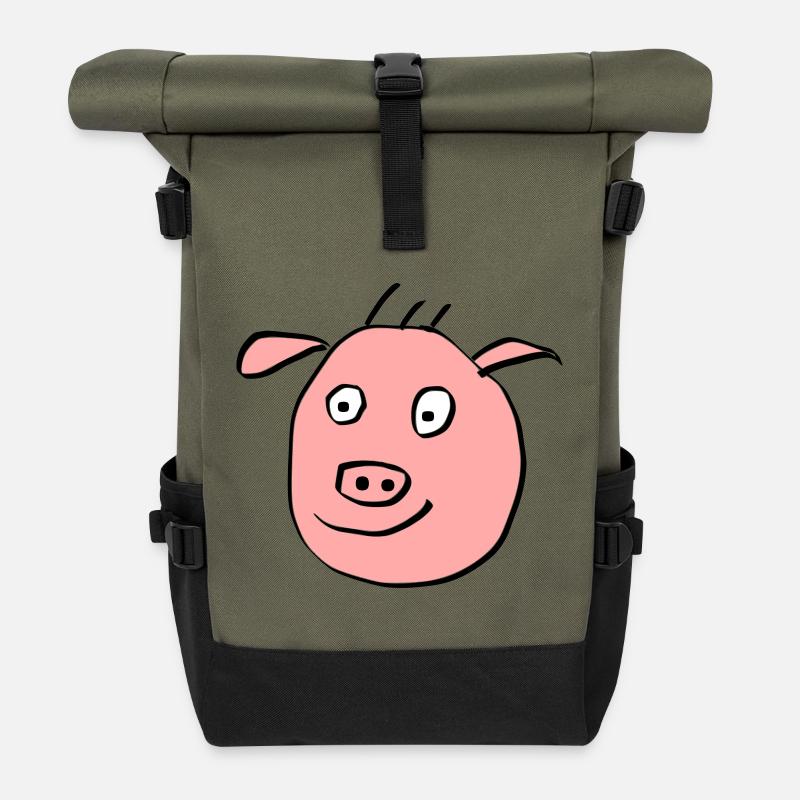 Cute pig face - Roll Top Backpack - olive/black