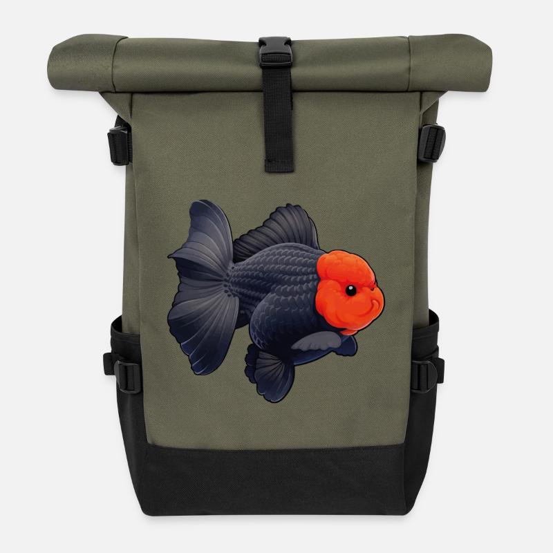 Oranda de grade noir avec poisson rouge du quartier général des Cheveux Rouges - Sac à dos roll top - olive/noir