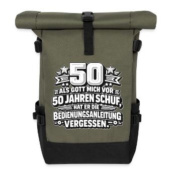 50 Jahre: Bedienungsanleitung Vergessen - Rolltop Rucksack - Olive/Schwarz - Vorne