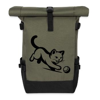 Katze - Rolltop Rucksack - Olive/Schwarz - Vorne
