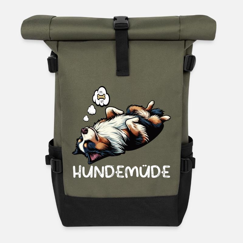 Hundemüde Australian Shepherd Aussie Aussiehalter - Rolltop Rucksack - Olive/Schwarz