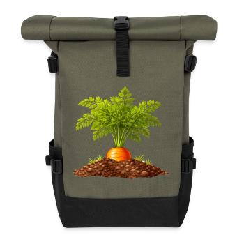 Karotte im Boden Garten Natur Design - Rolltop Rucksack - Olive/Schwarz - Vorne