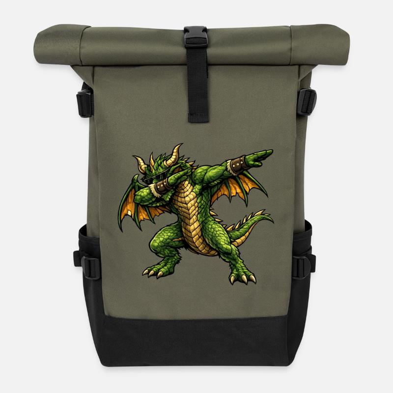 Serious Dabbing Dragon - Roll Top Backpack - olive/black