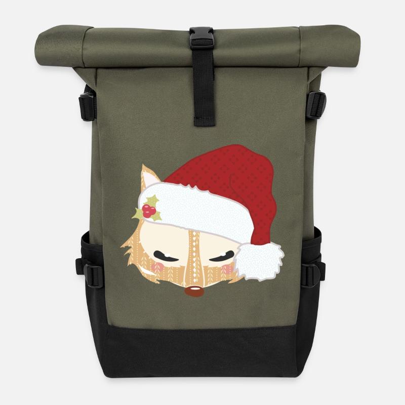 Fuchskopf mit Weihnachtsmütze - Rolltop Rucksack - Olive/Schwarz
