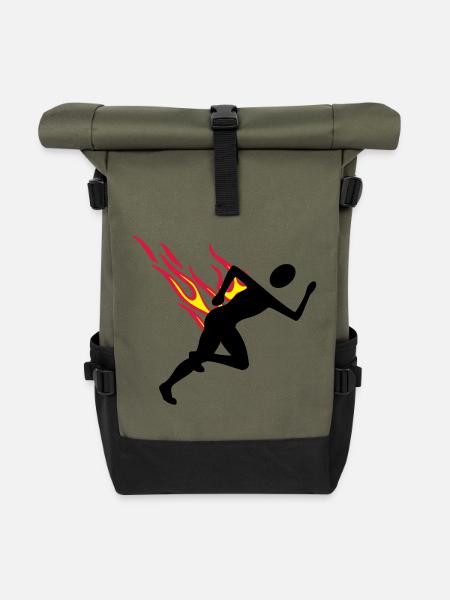 Jogger mit Flammen - Rolltop Rucksack - Olive/Schwarz