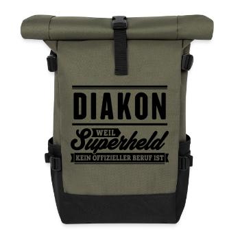Superheld Diakon - Rolltop Rucksack - Olive/Schwarz - Vorne