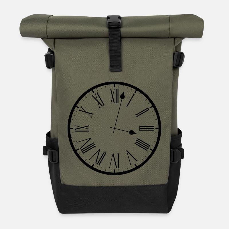 clock Uhr analog - Rolltop Rucksack - Olive/Schwarz