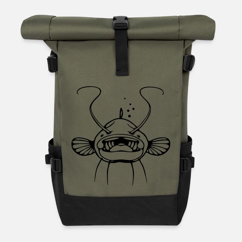 poisson-chat - Sac à dos roll top - olive/noir