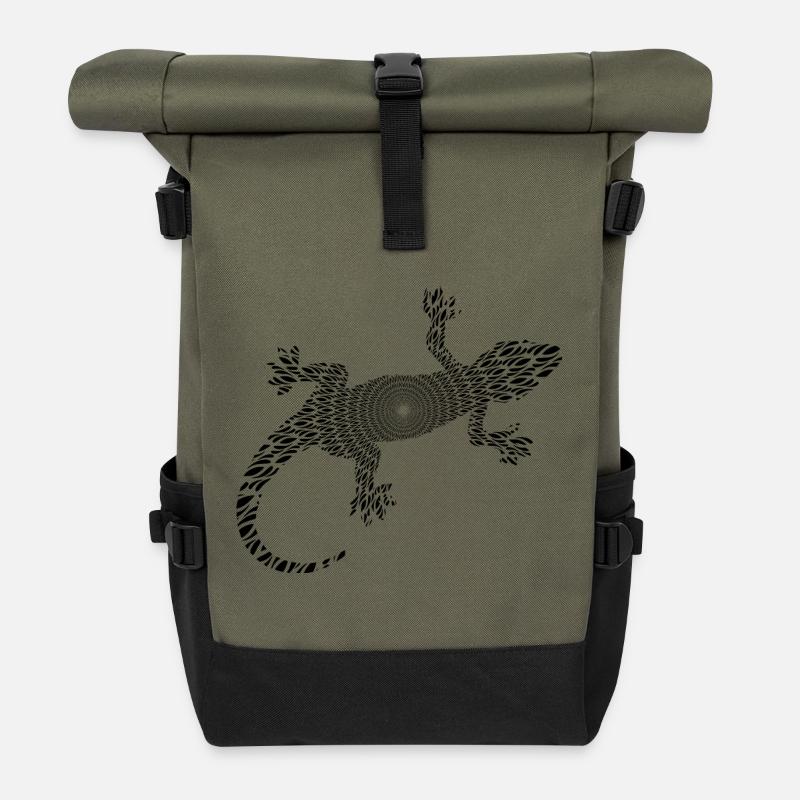 Gecko mandala - Roll Top Backpack - olive/black