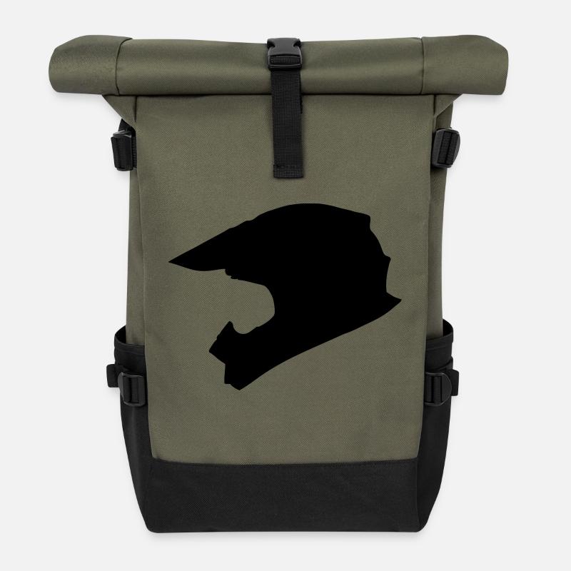 Motocross Helm - Rolltop Rucksack - Olive/Schwarz