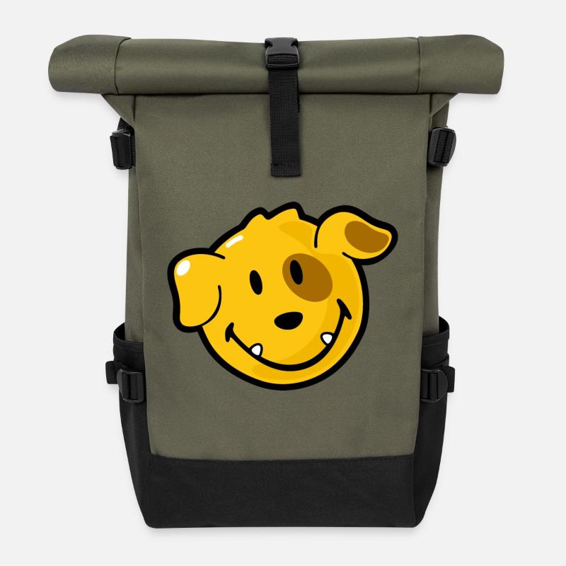 Smiley Dog - Roll Top Backpack - olive/black