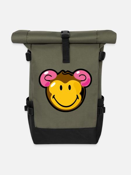 Smiley Monkey - Rolltop Rucksack - Olive/Schwarz