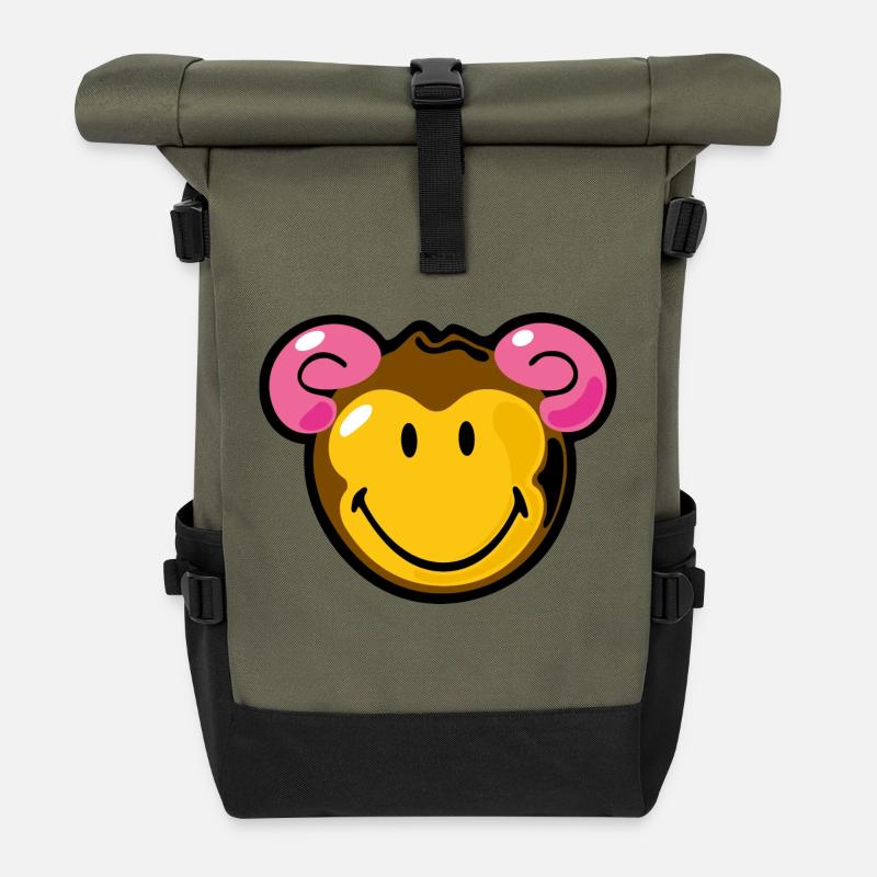 Smiley Monkey - Roll Top Backpack - olive/black