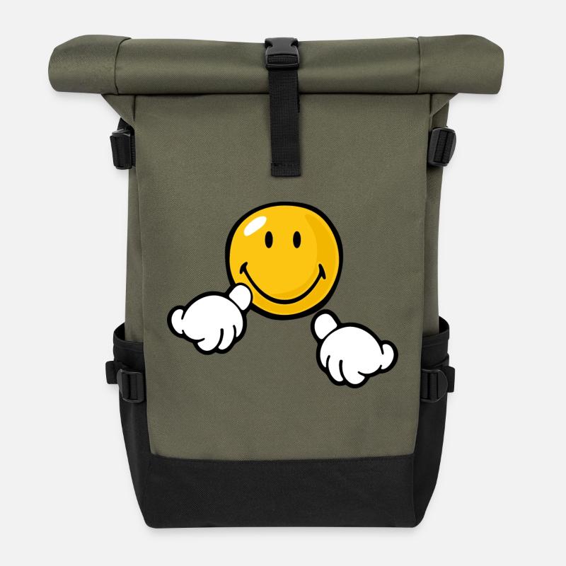 Smiley Attention - Rolltop Rucksack - Olive/Schwarz