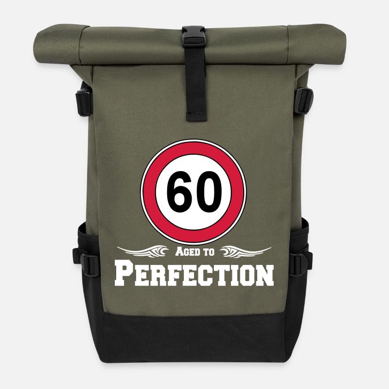60th Birthday , Aged to Perfection 60 .... (25) - Roll Top Backpack - olive/black