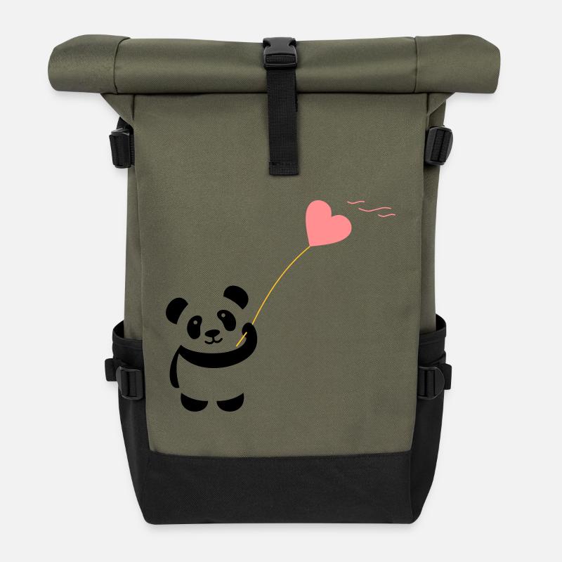 panda herz niedlich luftballon bär groß dick kusch - Rolltop Rucksack - Olive/Schwarz