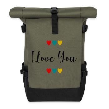 I LOVE YOU. - Roll Top Backpack - olive/black - Front