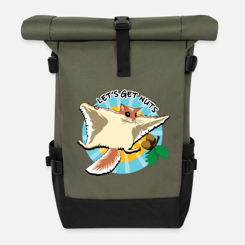 Fliegendes Eichhörnchen - Let es Get Nuts - Rolltop Rucksack - Olive/Schwarz