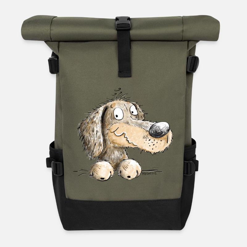 Joyeux teckel I Teckel I Chien - Sac à dos roll top - olive/noir