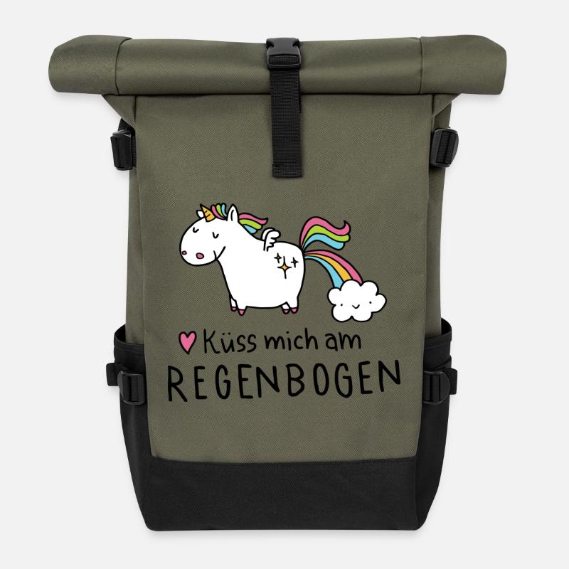 Kü mich am Regenbogen - Rolltop Rucksack - Olive/Schwarz