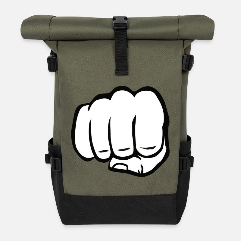 Fist clenched fist bump cool logo symbol - Roll Top Backpack - olive/black