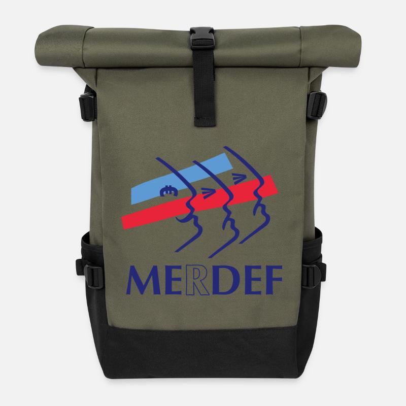 Merdef Bleu Rouge Lignes - Sac à dos roll top - olive/noir