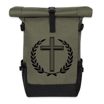 Cross laurel wreath - Roll Top Backpack - olive/black - Front