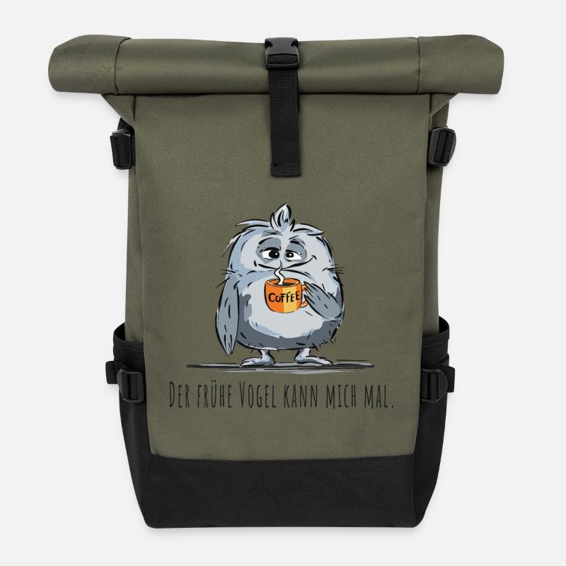 Der frühe Vogel kann mich mal - Kaffee, Spruch - Rolltop Rucksack - Olive/Schwarz