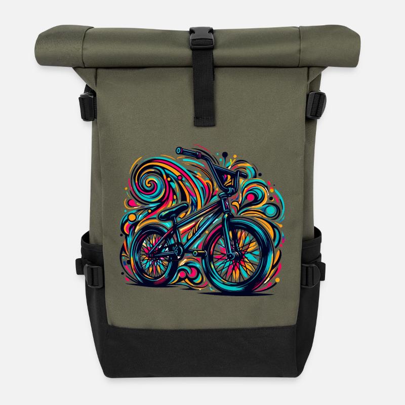 Bmx Bicycle Retro - BMX Vintage Design - Roll Top Backpack - olive/black