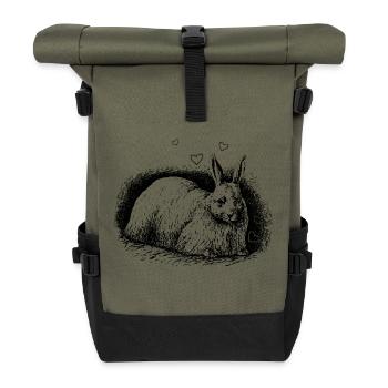 Lapin rétro avec coeurs noir - Sac à dos roll top - olive/noir - Devant