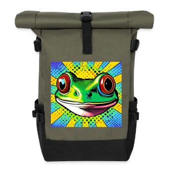 Frosch Pop Art - Rolltop Rucksack - Olive/Schwarz - Vorne