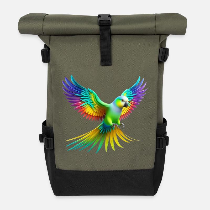 Perruche arc-en-ciel (02) - Sac à dos roll top - olive/noir