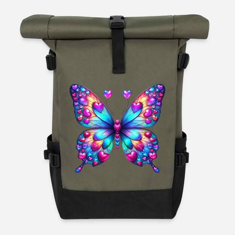Schmetterling Herz Herzen Herzen Herz - Rolltop Rucksack - Olive/Schwarz