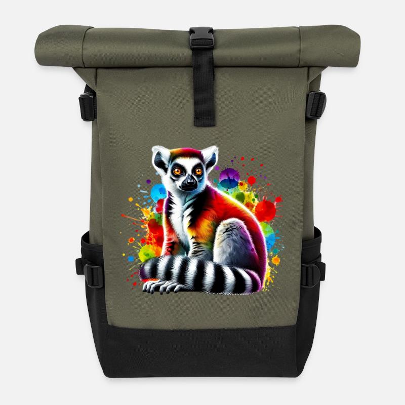 Lémurien - Sac à dos roll top - olive/noir
