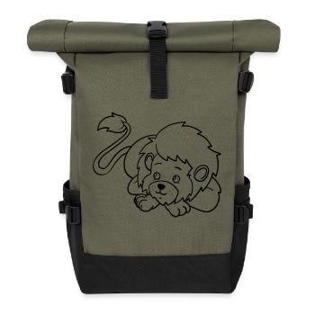 🦁 Süßer Löwe für kreative Köpfe & kleine Künstler - Rolltop Rucksack - Olive/Schwarz - Vorne
