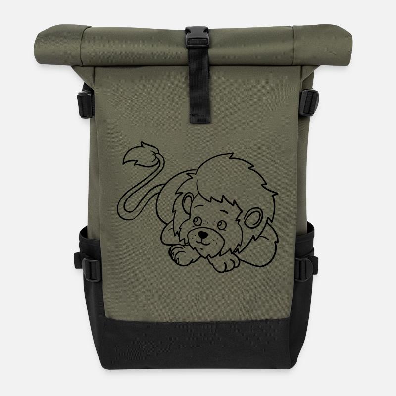 🦁 Lion mignon pour les esprits créatifs et les petits artistes - Sac à dos roll top - olive/noir