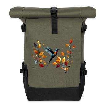 Kolibri und Herbstblätter - Rolltop Rucksack - Olive/Schwarz - Vorne
