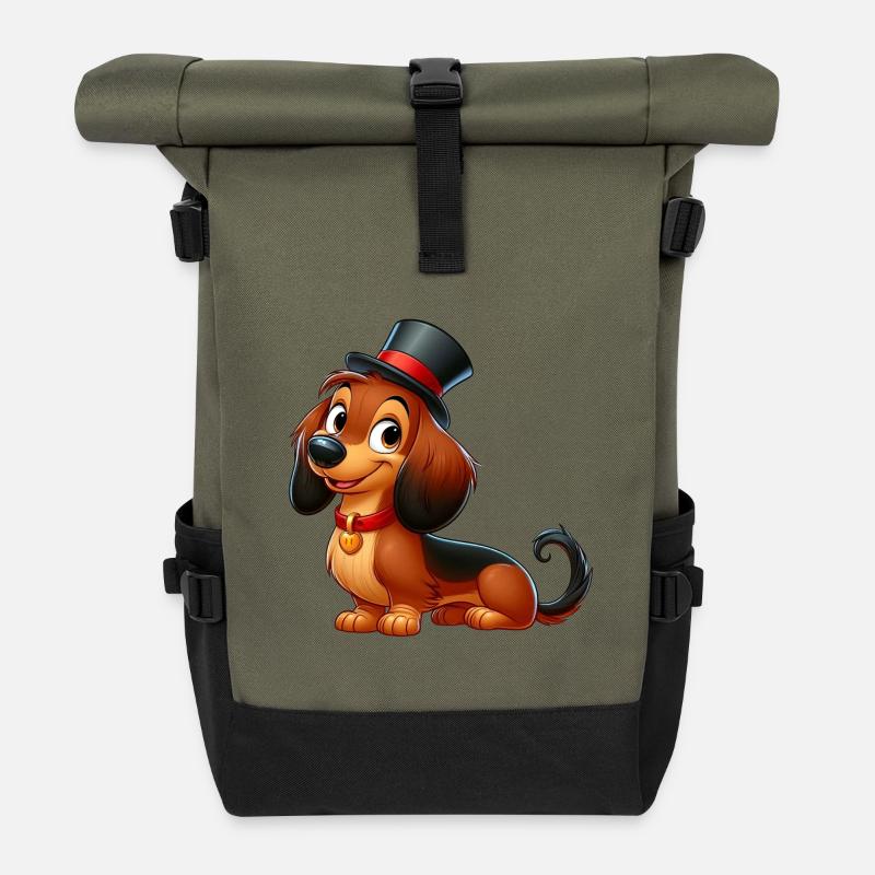 Dachshund 6 - Roll Top Backpack - olive/black