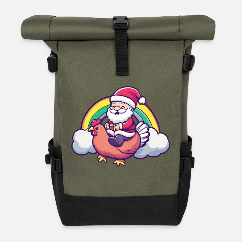 Huhn Weihnachtsmann Regenbogen - Rolltop Rucksack - Olive/Schwarz