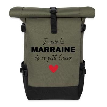 Je suis la Marraine de ce petit cœur - Sac à dos roll top - olive/noir - Devant