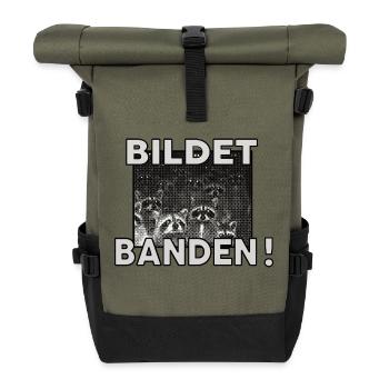 Bildet Banden! Waschbären - Rolltop Rucksack - Olive/Schwarz - Vorne