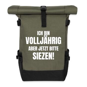 Ich bin volljährig. Aber jetzt bitte Siezen! - Rolltop Rucksack - Olive/Schwarz - Vorne