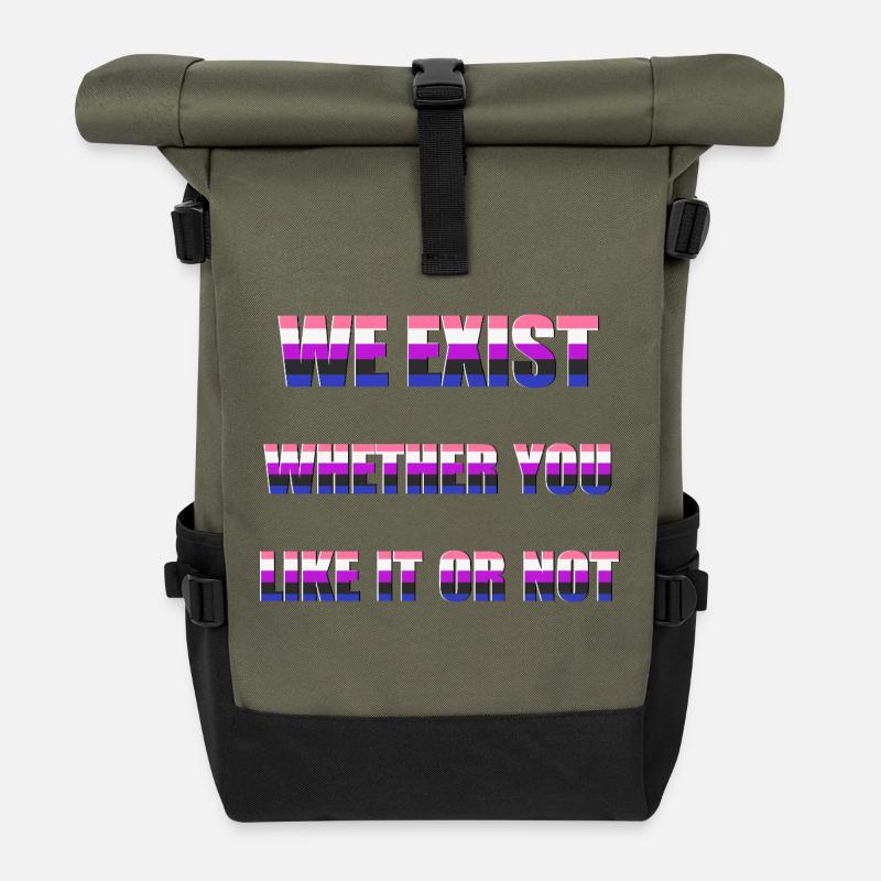 Nous existons - Genderfluid Flag - Sac à dos roll top - olive/noir