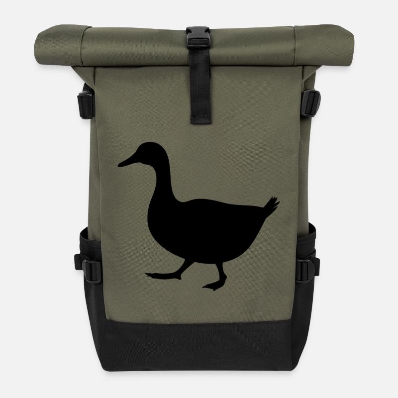 Walking Duck Silhouette - Roll Top Backpack - olive/black