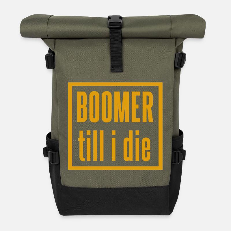 Vintage Boomer Slogan Design - Rolltop Rucksack - Olive/Schwarz