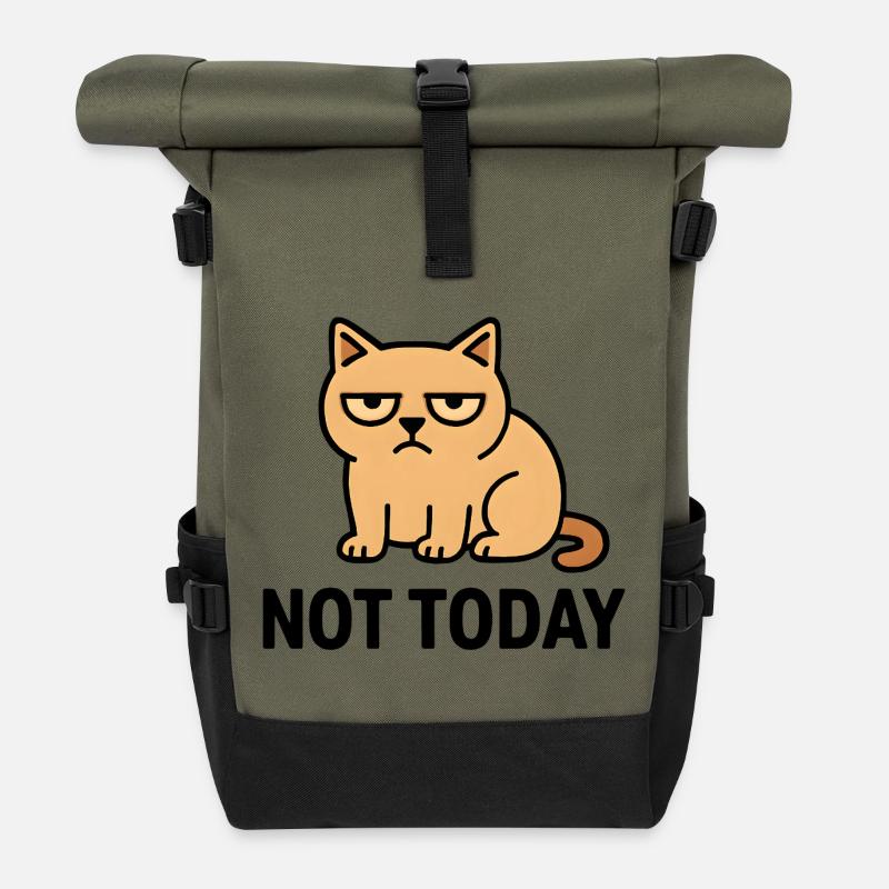 Muffelige Katzenmimik auf witzigem Gesicht - Rolltop Rucksack - Olive/Schwarz