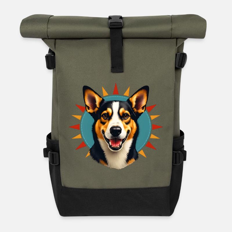 Corgi Strahlende Sonne - Rolltop Rucksack - Olive/Schwarz