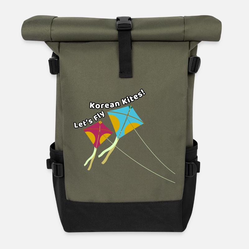 Let’s fly Korean kites – Drachen Design - Rolltop Rucksack - Olive/Schwarz